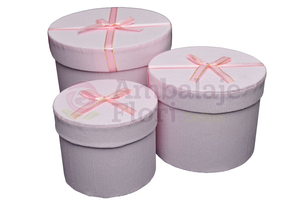 Scatole Set di 3 mini tondi con fiocco rosa AFO 