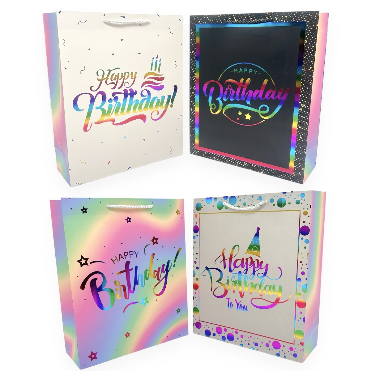 Set 12 Pungi Cadou Happy Birthday Iridescent 26x32x10