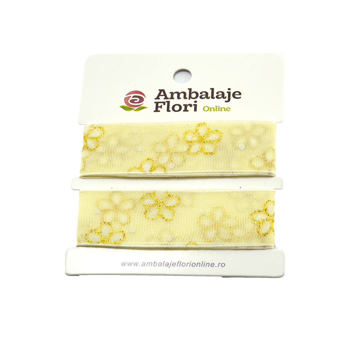 Panglica din organza cu floricele crem 2.5cm AFO