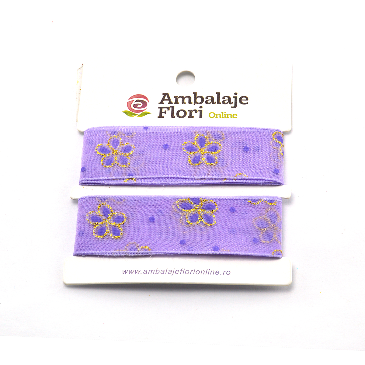 Panglica din organza cu floricele lila 2.5cm AFO